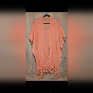 Women's Coral Fringe Open-Front Poncho